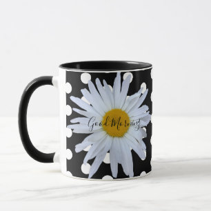 Black Chic White Polka Dots Daisy Custom Mug