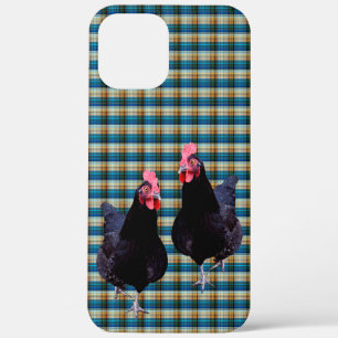 Black Chickens On Blue Tartan Checks,  iPhone 12 Pro Max Case