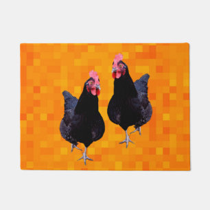 Black Chickens On Orange Mosaic, Doormat