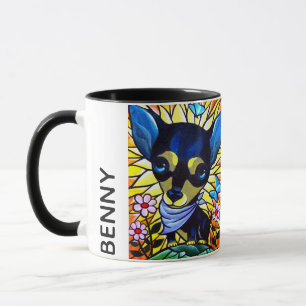 Black Chihuahua Dog Cartoon Art Personalised Name Mug