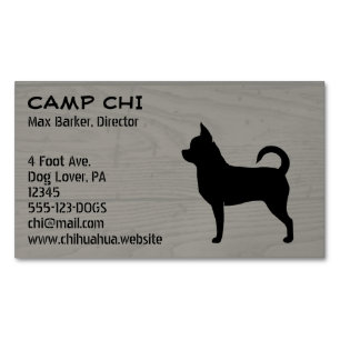 Black Chihuahua Dog Silhouette Faux Wood Style Magnetic Business Card