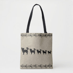 Black Chihuahua Silhouette Vintage Floral Tote Bag