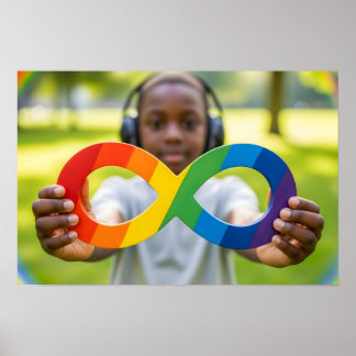 Black Child Boy holding rainbow infinity symbol au Poster
