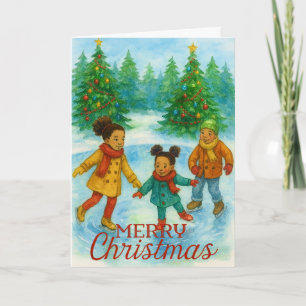 Black Children Ice Skating Christmas Card