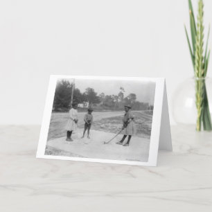 Black Children Playing Golf Photograph Card