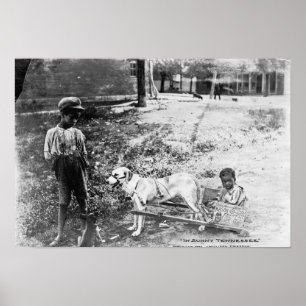 Black Children with Dog Drawn Cart Photograph Poster