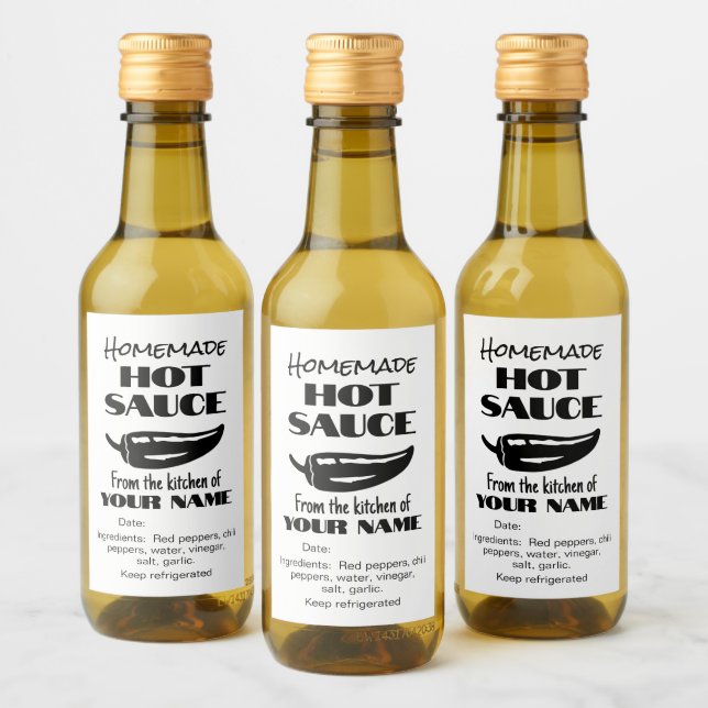  Black Chilli Pepper Homemade Hot Sauce Your Name Wine Label (Bottles)