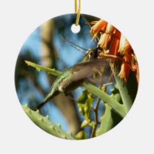 Black-Chinned Hummingbird in Flight Ceramic Tree Decoration