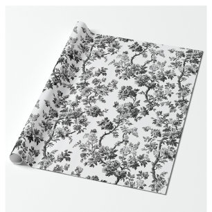 Black Chinoiserie Floral Toile Garden Party Wrappi Wrapping Paper