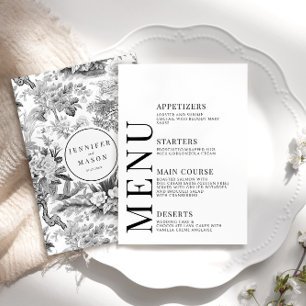 Black chinoiserie porcelain wedding menu cards