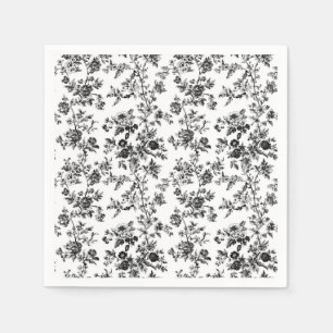 Black Chinoiserie Scattered Floral Dinner Napkins