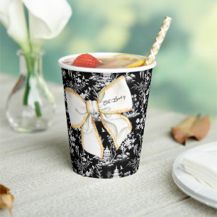 Black Chinoiserie w/ Bow Baby Shower Personalised Paper Cups