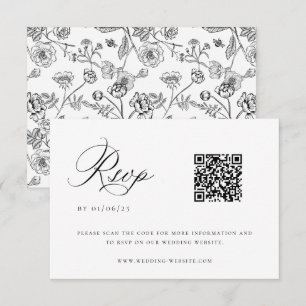 Black Chinoiserie Wedding QR Code RSVP Card