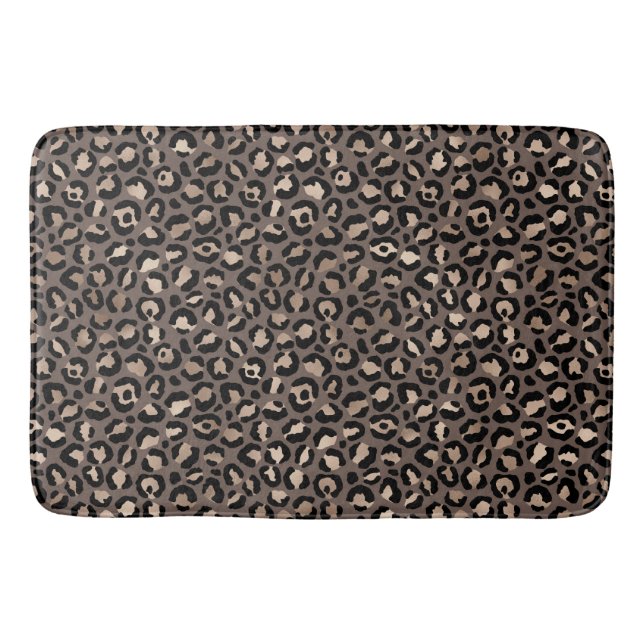 Black Chocolate Brown Bronze Leopard Print         Bath Mat (Front)