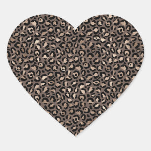 Black Chocolate Brown Bronze Leopard Print        Heart Sticker