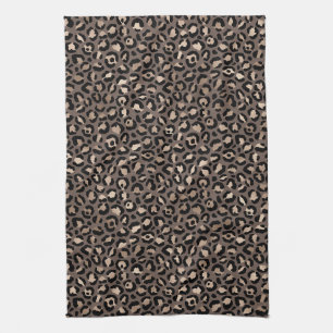 Black Chocolate Brown Bronze Leopard Print         Tea Towel