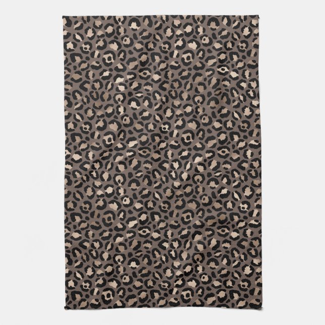 Black Chocolate Brown Bronze Leopard Print         Tea Towel (Vertical)