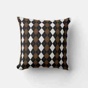 Black & CHOCOLATE BROWN Diamonds ARGYLE Pattern Cushion