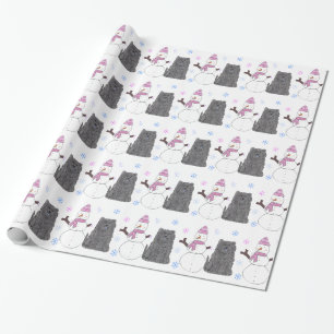 Black Chow Chow And Snowman Wrapping Paper