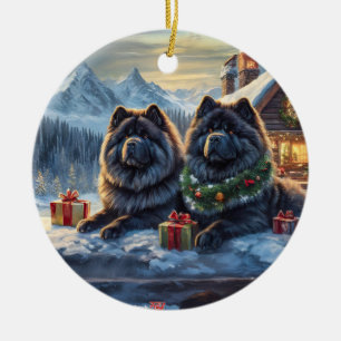 Black Chows Holiday Design by Rich AMeN Gill Ceramic Ornament