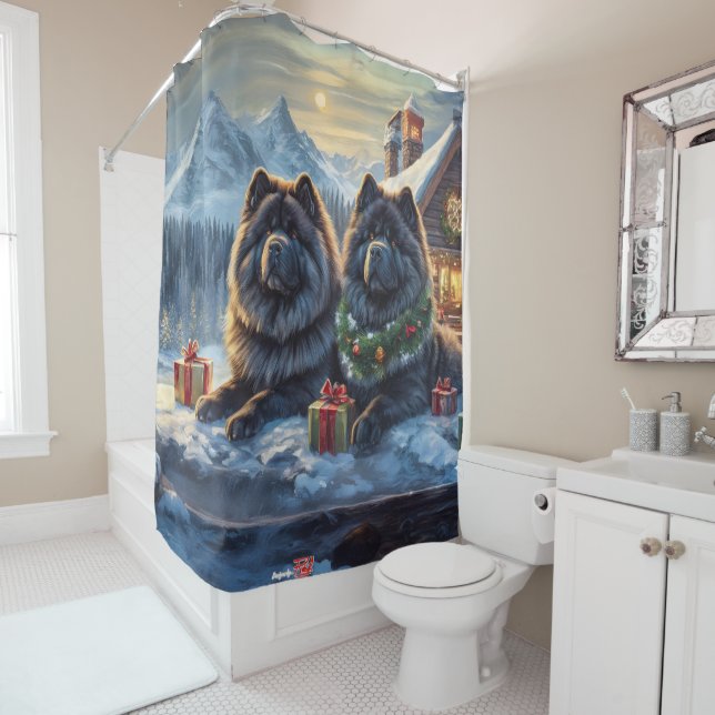 Black Chows Holiday Design by Rich AMeN Gill Shower Curtain (In Situ)