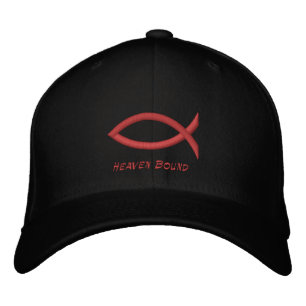 Black Christian Fish Embroidered Hat