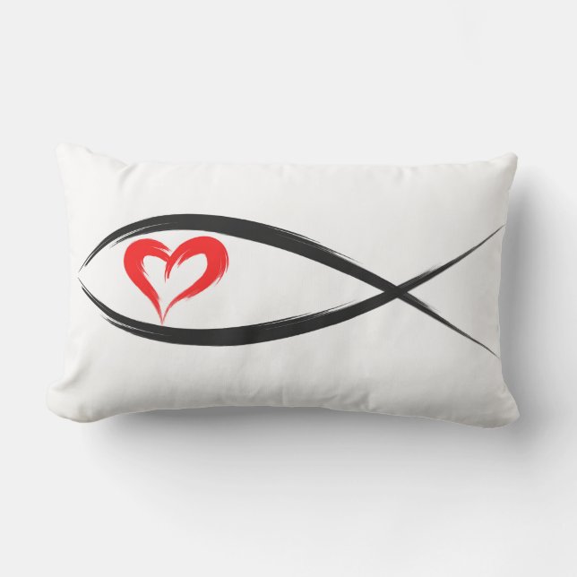 Black Christian Fish with Red Heart Pillow (Front)
