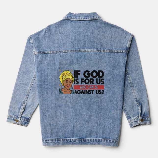 Black Christian Melanin Woman Minister Sista Stron Denim Jacket (Back)