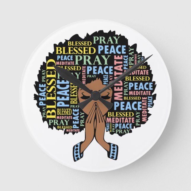 Black Christian Woman Melanin Women Pray Round Clock (Front)