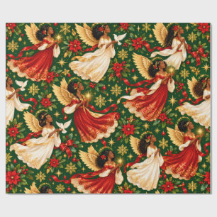 Black Christmas Angels Wrapping Paper