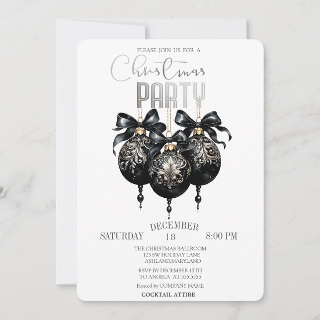 Black Christmas Ball,Buffalo Plaid Christmas  Invitation (Front)