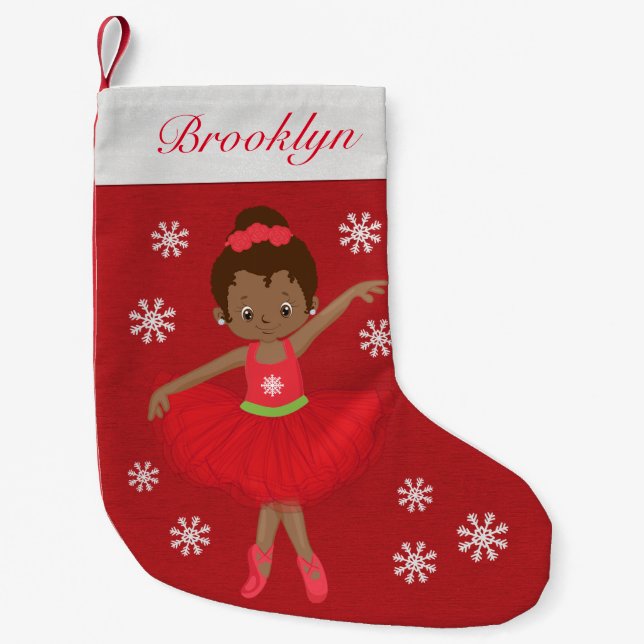 Black Christmas Ballerina Small Christmas Stocking (Front)
