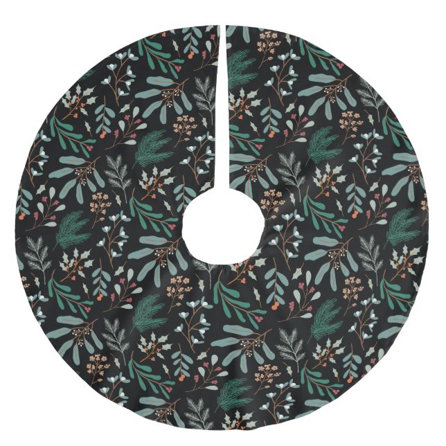 Black Christmas Botanical  Brushed Polyester Tree Skirt (Front)
