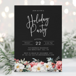 Black Christmas Botanical Holiday Party Invitation