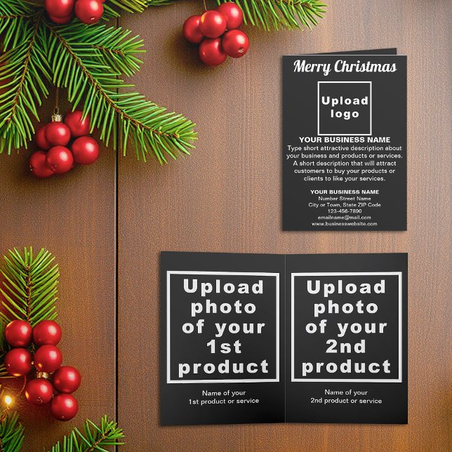 Black | Christmas | Business | Folded Holiday Card (Black folded holiday card for Christmas with your business brand and products or services)