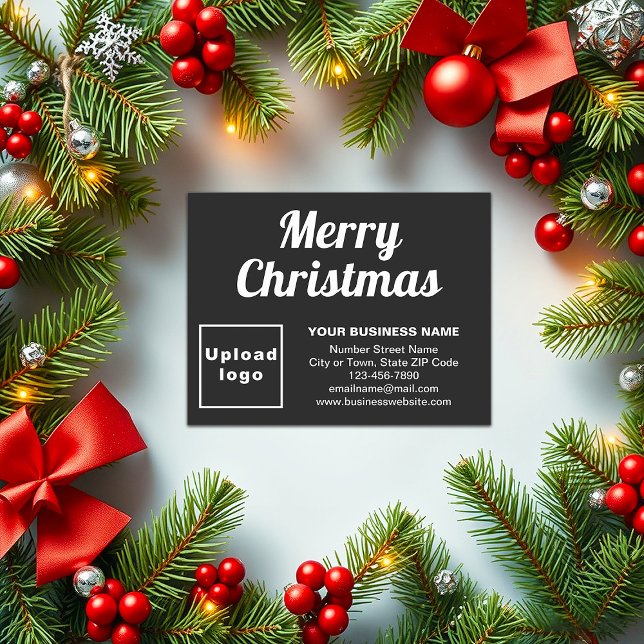 Black | Christmas | Business | Small Flat Holiday Card (Business brand on black flat holiday card for Christmas)