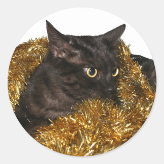 Black Christmas cat Classic Round Sticker