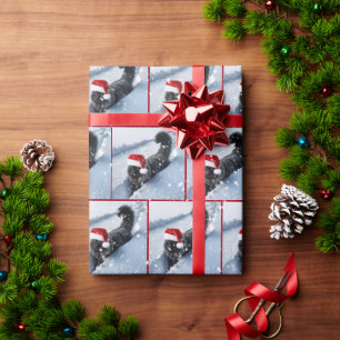 Black Christmas Cat In Deep Snow Wrapping Paper