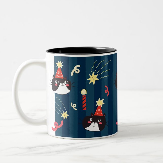 Black Christmas Cat Two-Tone Coffee Mug (Left)