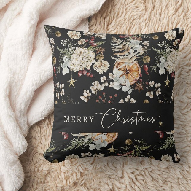Black Christmas Cushion (Black Rustic Boho Merry Christmas Throw Pillow
)