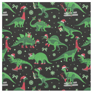 black christmas dinosaurs stegosaurus triceratops  fabric
