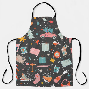 Black Christmas elements ornate pattern. Seamless Apron
