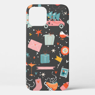 Black Christmas elements ornate pattern. Seamless iPhone 12 Case