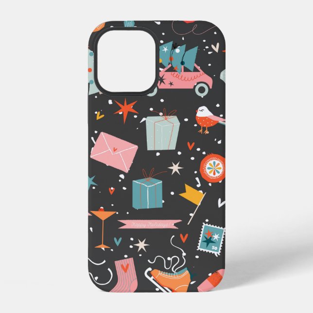 Black Christmas elements ornate pattern. Seamless  iPhone Case (Back)