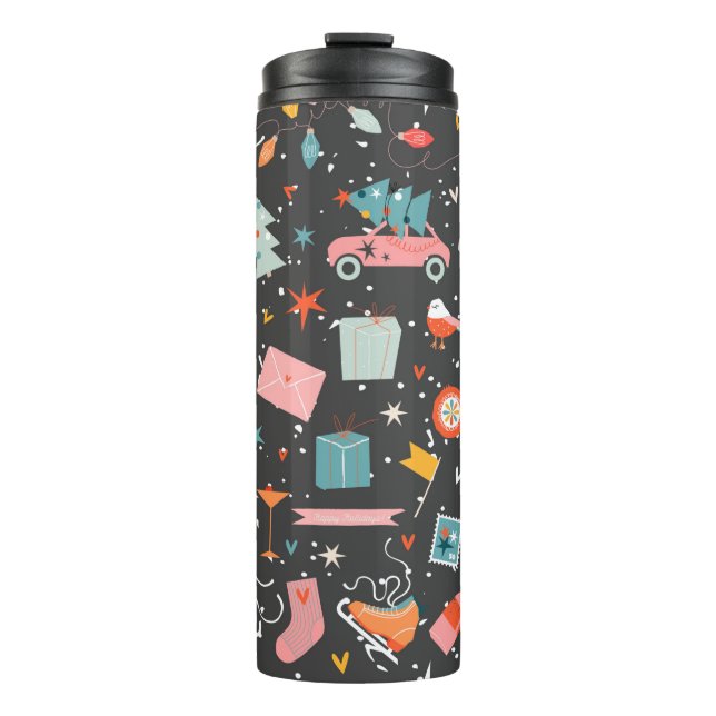 Black Christmas elements ornate pattern. Seamless  Thermal Tumbler (Front)