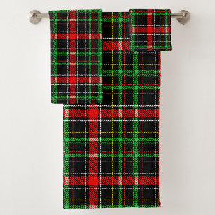 Black Christmas Flannel Plaid Tartan Design Bath Towel Set