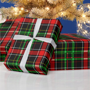 Black Christmas Flannel Plaid Tartan Design Wrapping Paper
