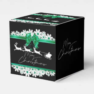 Black Christmas gift box with green ribbon