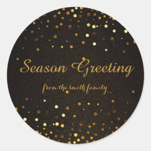 Black Christmas Gold Faux Glitter Festive Classic  Round Sticker