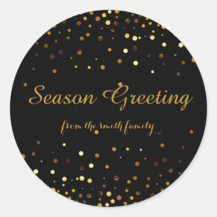 Black Christmas Gold Faux Glitter Festive Classic Round Sticker